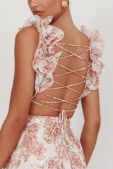 Doe Eyes Lace-Up Back Maxi Dress Floral Peach