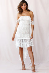 Fairytale Embroidered Mesh High Low Hem Dress White