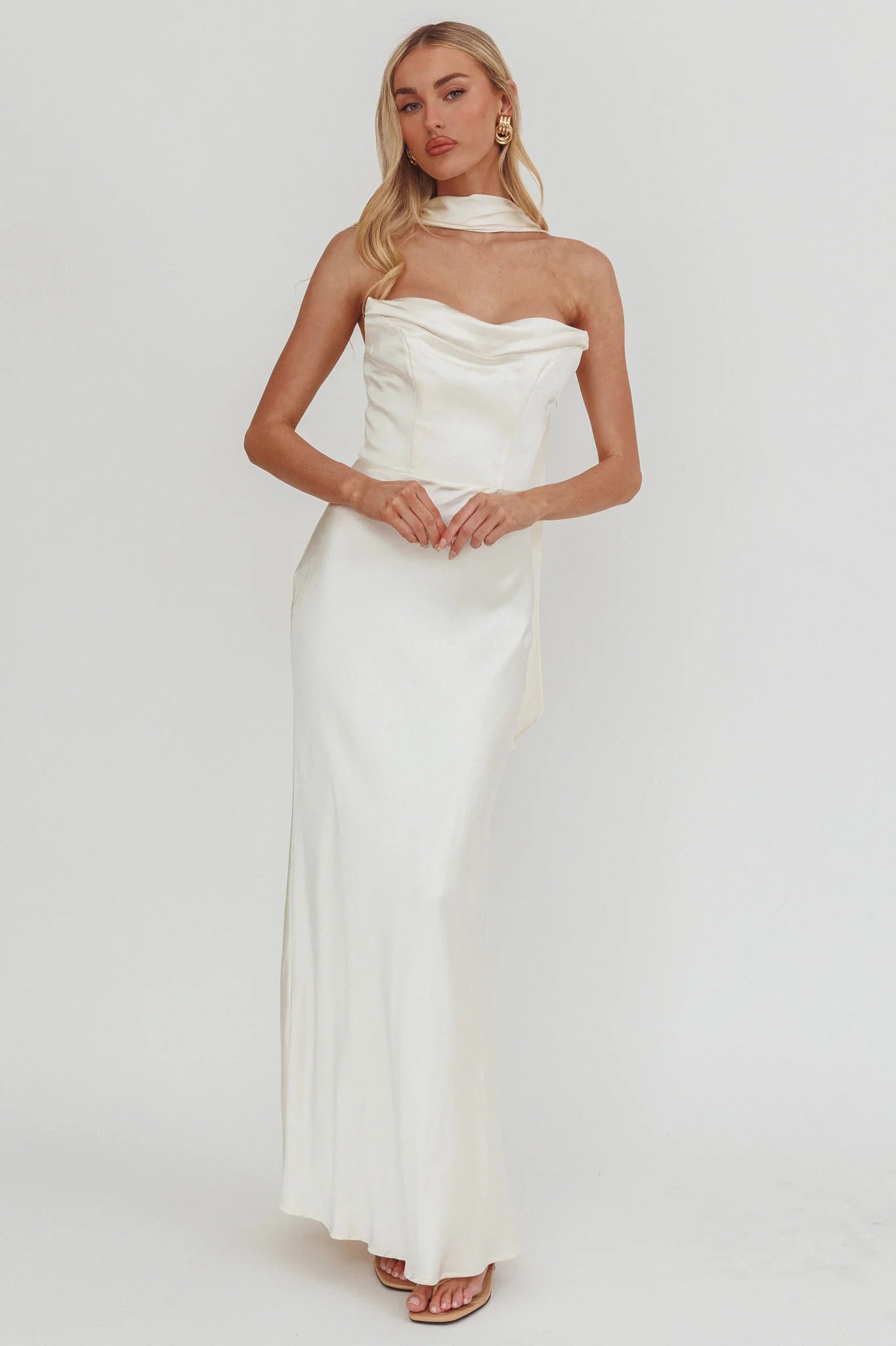 Navi Strapless Laced Back Maxi Dress Oyster