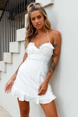Can't Handle This Ruffle Trim Halterneck Dress White