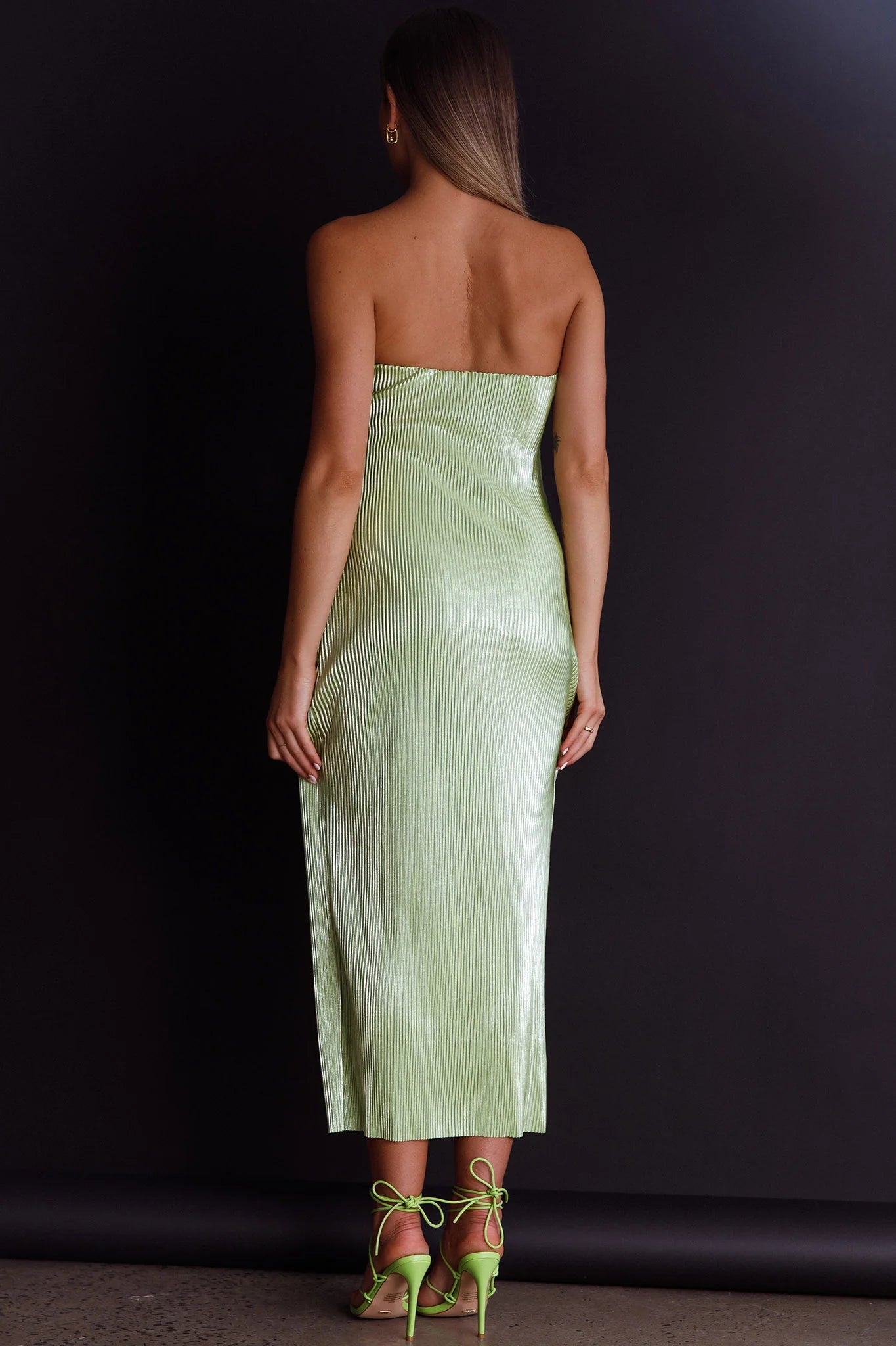 Shondra Accordion Pleat Tube Dress Lime