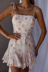 Charliza String Tie Godet Hem Dress Floral Peach