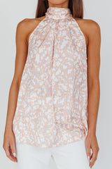 Calisto Sleeveless Tied Neck Top Geometric Apricot