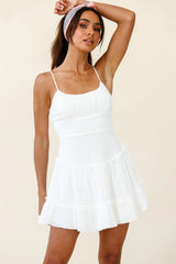 Stolen Moments Cami Strap Ruffle Dress White