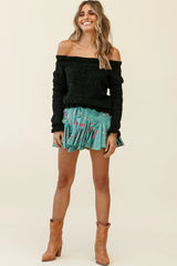 Mackenzie Off-Shoulder Long Sleeve Knit Top Black