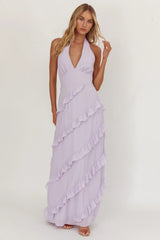 Flirt Frill Trim Halter Maxi Dress Lilac