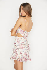 Augustine Pleated Detail Cut-Out Waist Dress Floral Lilac