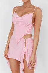 Such A Tease Cowl Neck Crop Top Pink