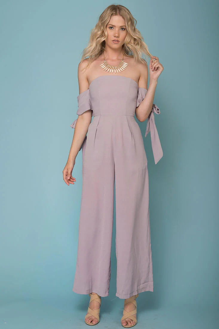 Kyndall Off The Shoulder Tube Top Jumpsuit Grey