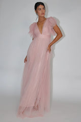 Heaven's Love Deep V-Neck Tulle Maxi Dress Blush