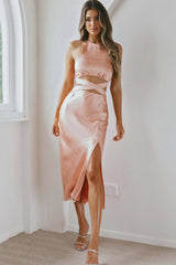 Social Butterfly Cut-Out Waist Midi Dress Rose