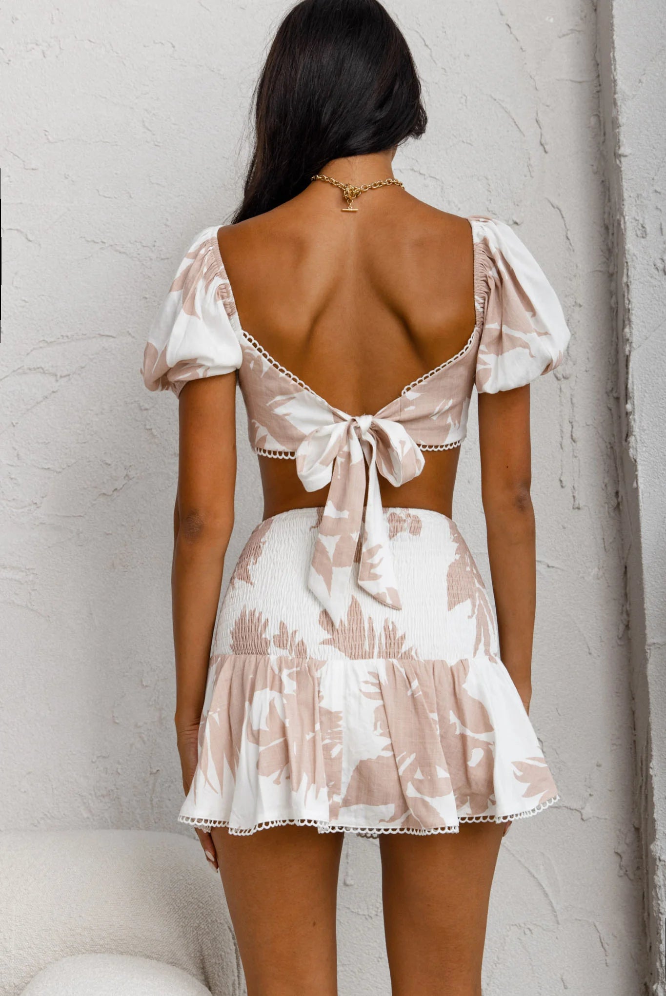 Escape With Me Tied Back Crop Top Printed Blush