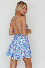 Destination Open Back Mini Dress Floral Blue
