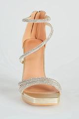 Glam Mode Rhinestone Metallic Platform Heels