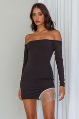 Call On Me Diamante Off-Shoulder Mini Dress Black