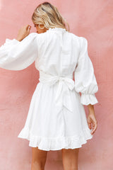 Marianna Long Sleeve Shirred Bust Dress White