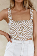 Mandie Thick Strap Crop Top Printed Beige