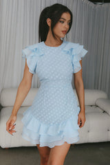 Destined To Be Ruffle Mini Dress Textured Blue