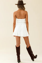 Dream All Day Shirred Ruffle Feature Strapless Dress White