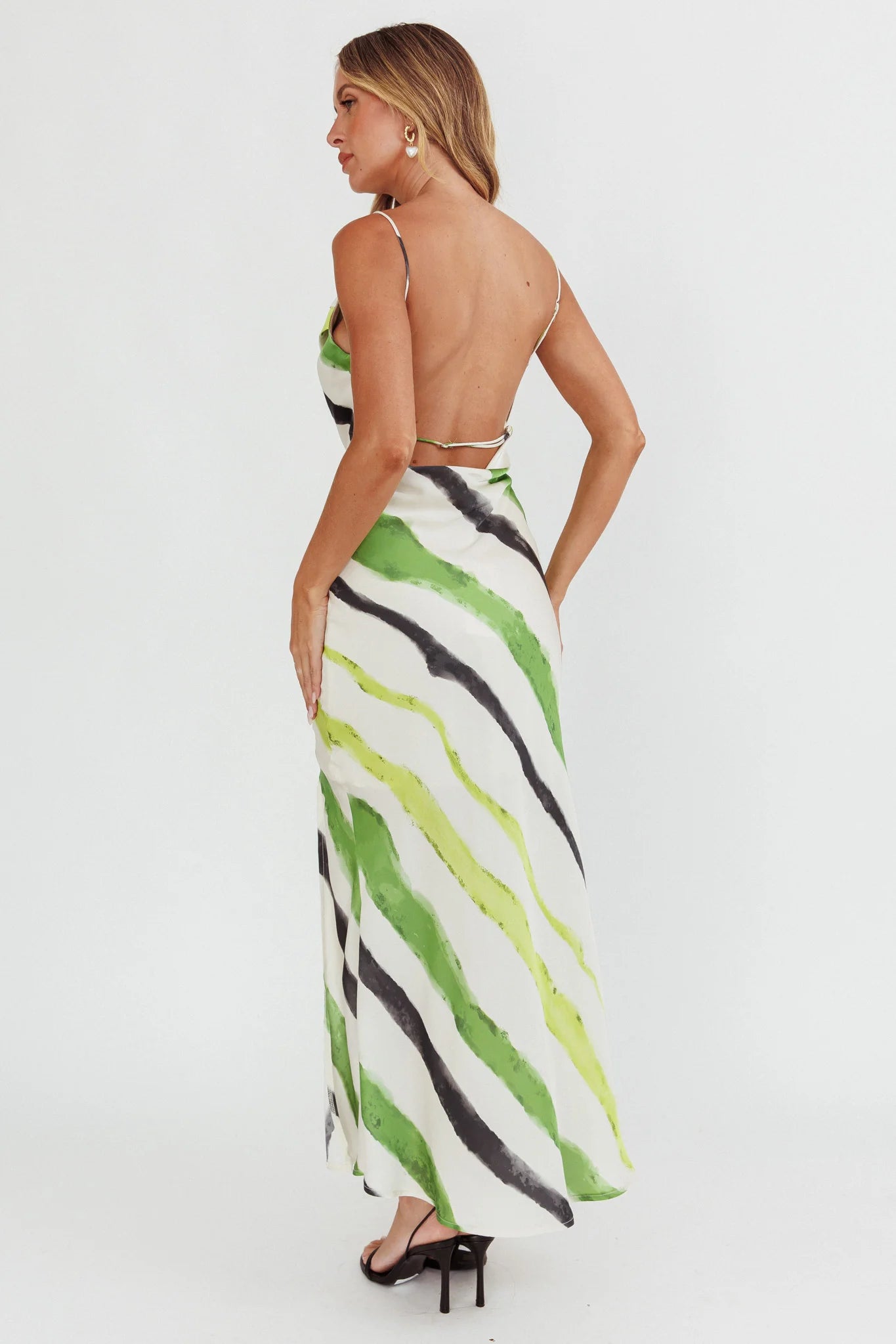 Blondine Cowl Bust Split Maxi Dress Green