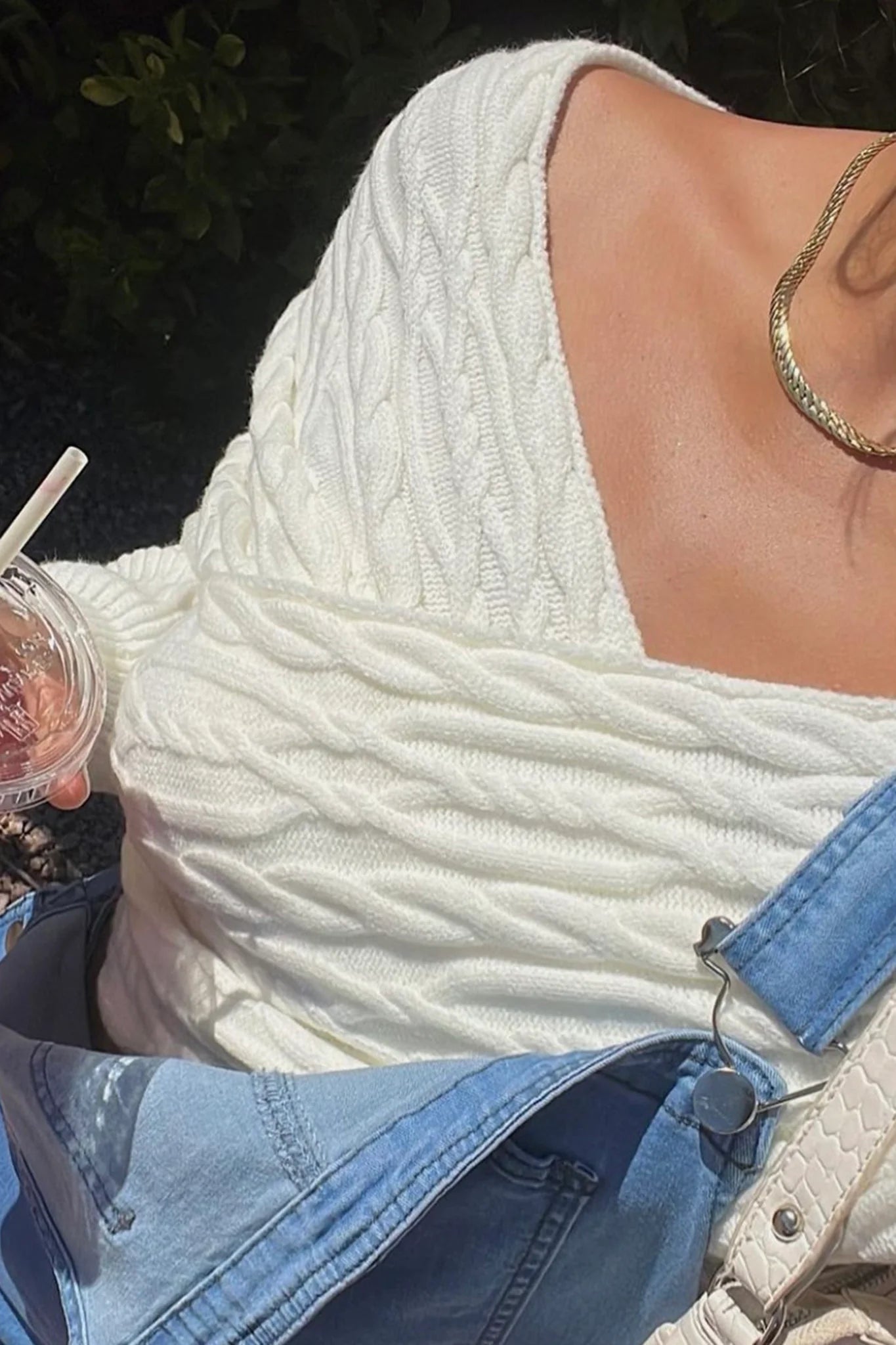Heartstopper Off-Shoulder Wrap Knit Top Cream