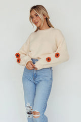 Lighthouse Flower Accent Sweater Cream