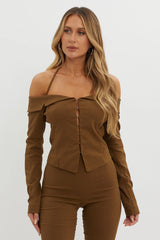 Zuzana Off-Shoulder Halter Top Brown