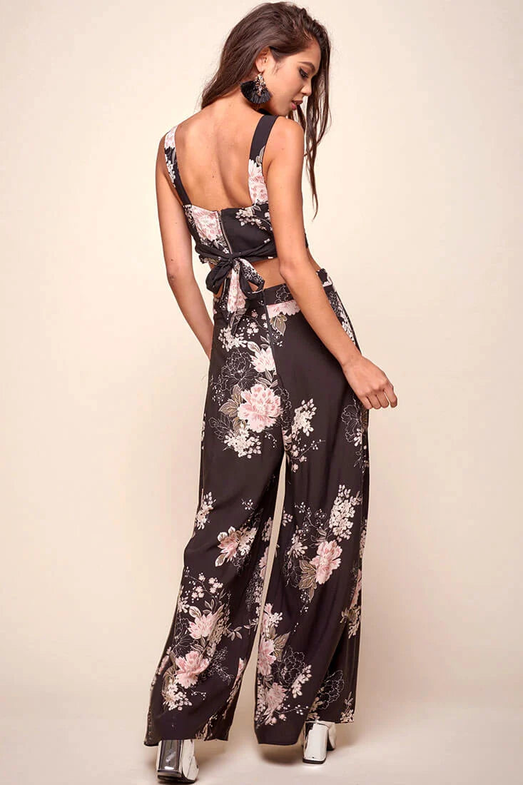 Cicely Floral Crop Top Black