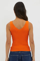 Off-Duty V-Neck Ribbed Knit Top Orange