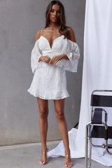 Koda Bell Sleeve Lace-Up Back Mini Dress White