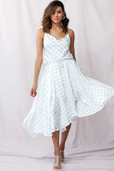 Ava Cowl Neck Drawstring Midi Dress Check Print White