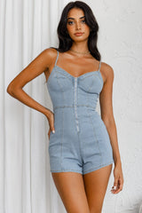 Lyric Cami Strap Zipper Front Romper Denim Blue