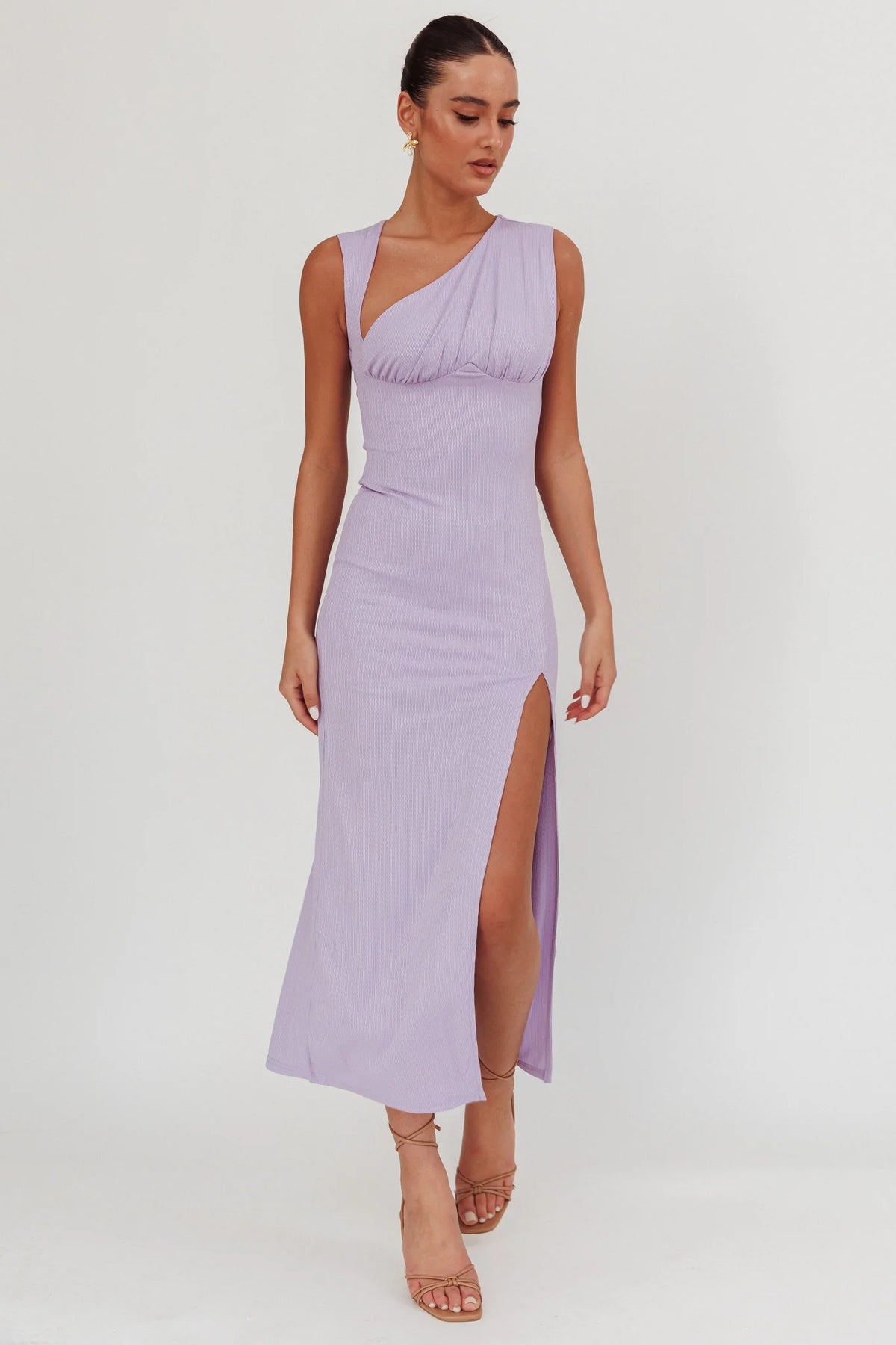 Daleela Asymmetric Neckline Maxi Dress Lilac