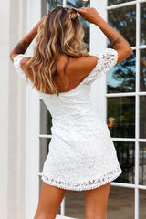 Costa Mesa Puff Sleeve Lace Overlay Dress White