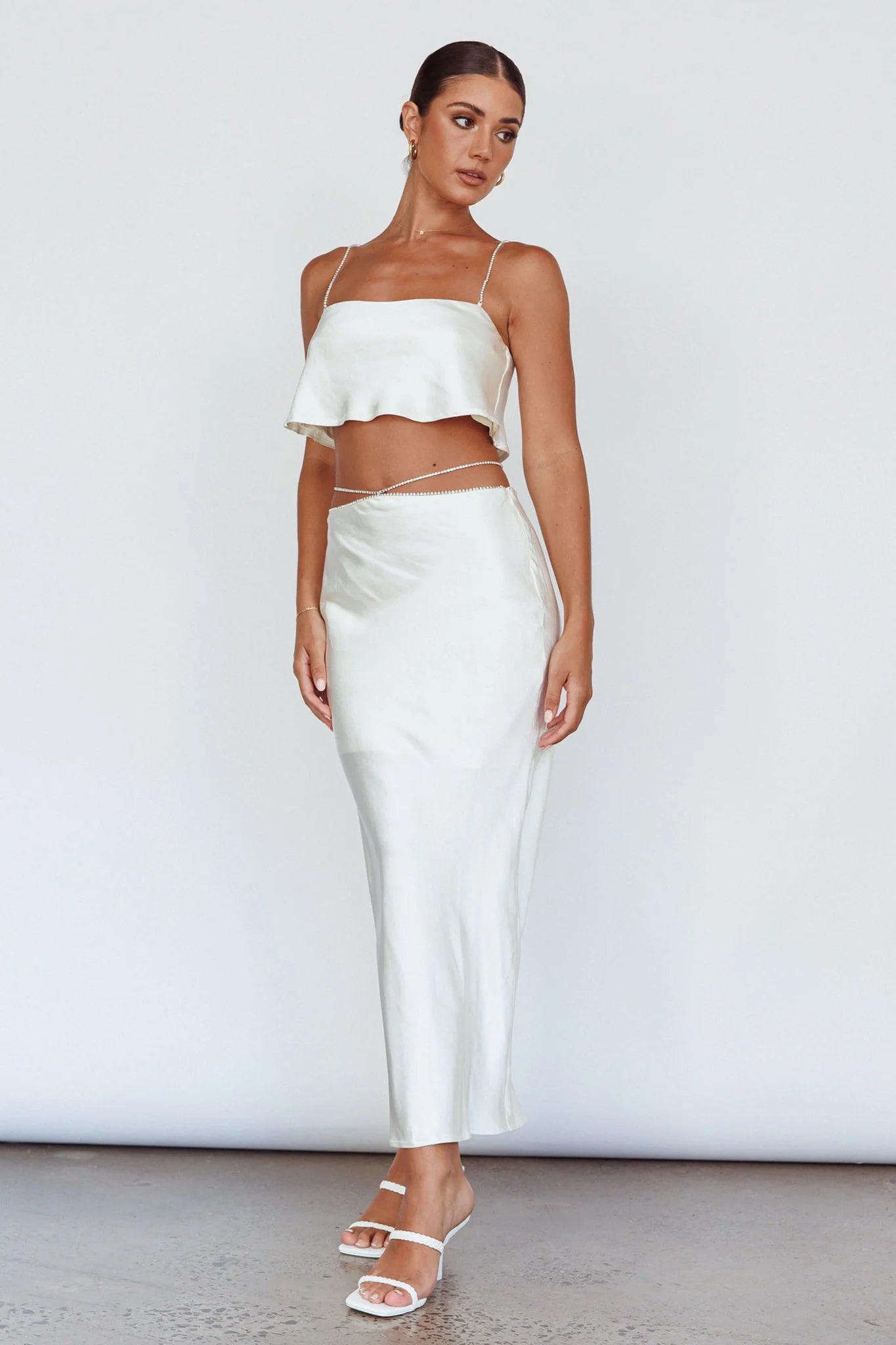 Tahni Diamante Strap Crop Top Oyster