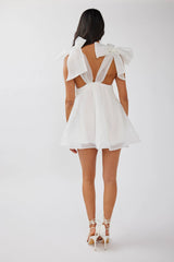 Chantilly Tied Shoulder Mini Dress Solid White