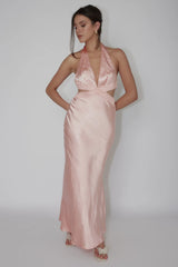 Of Your Dreams Cut-Out Halter Dress Peach