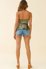 Laural Side-Tie Wrap Top Khaki
