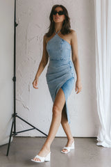 Ziva Halterneck Midi Dress Blue