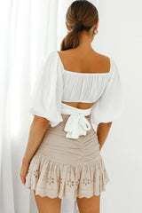 Linka Off-Shoulder Half Sleeve Tie-Back Crop Top White