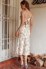 Cariba Cut-Out Waist Midi Dress Floral Yellow