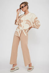 Nalani Button Up Knit Shirt Sand Wood