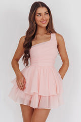 Raelene One-Shoulder Ruffle Romper Pink