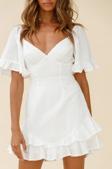 Corina Pleated Bust V-Back Dress White