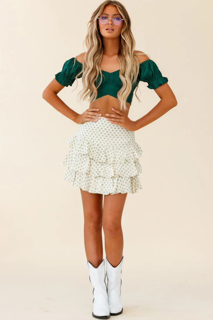Linka Off-Shoulder Tie-Back Crop Top Forest Green