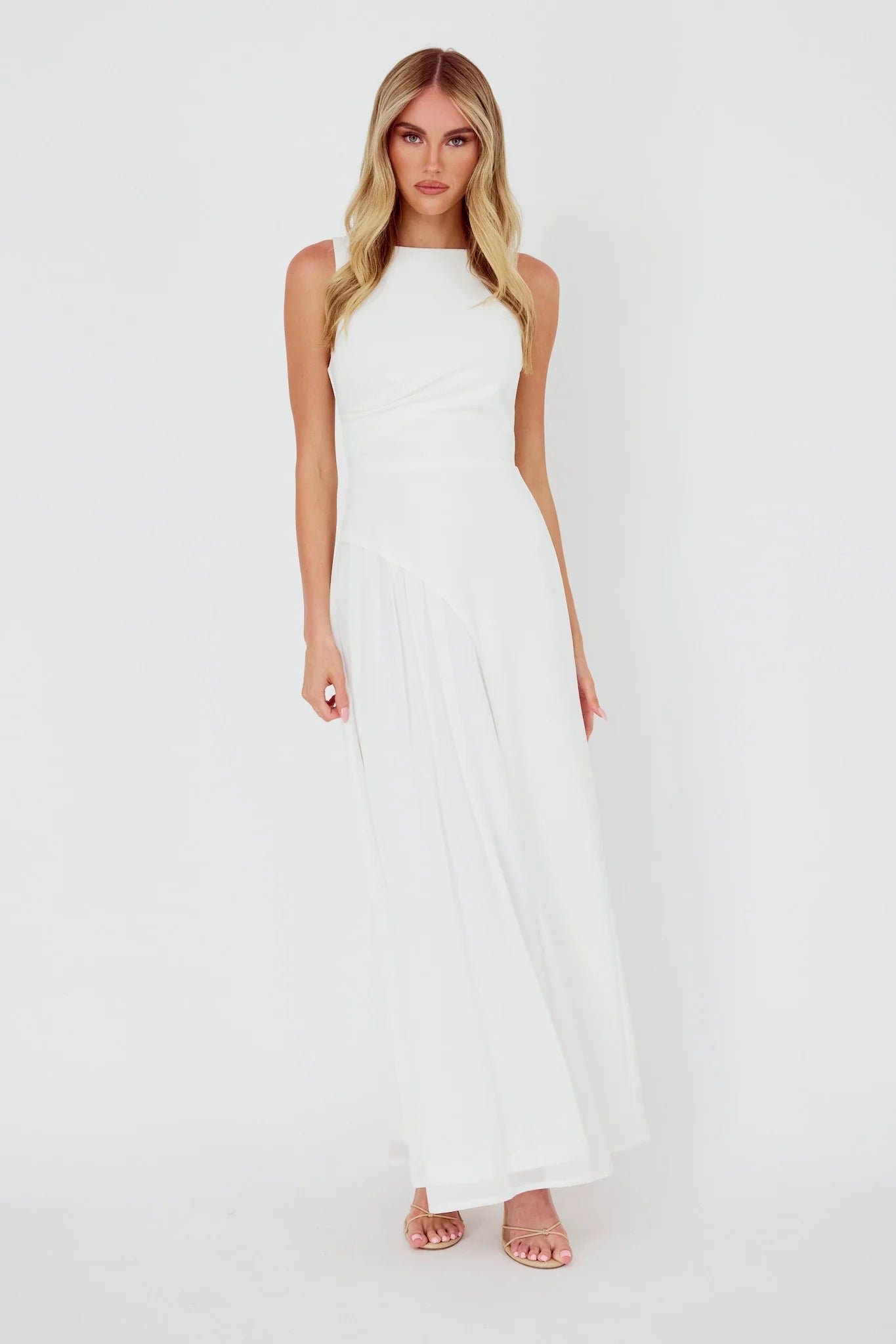 Ibis Pleat Detail Maxi Dress Off White