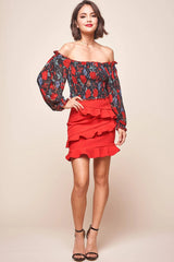 Valentina Bardot Neckline Ruched Top Black