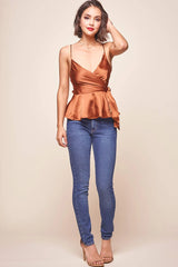 Laural Side-Tie Wrap Top Copper