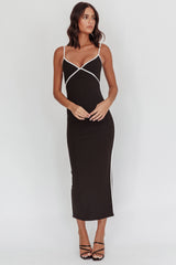 She's A Mystery Piping Trim Maxi Dress Black