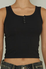 Recess Thick Strap Ribbed Top Black